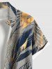 Chemise hawaïenne grande taille à imprimé feuilles tropicales et plumes métalliques, boutons et poches pour homme - Gris Clair 2XL