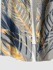 Chemise hawaïenne grande taille à imprimé feuilles tropicales et plumes métalliques, boutons et poches pour homme - Gris Clair XL