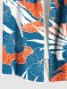 Plus Size Tropical Leaf Hibiscus Flower Print Buttons Pocket Hawaii Shirt For Men -  