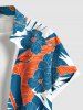 Plus Size Tropical Leaf Hibiscus Flower Print Buttons Pocket Hawaii Shirt For Men -  