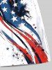 Plus Size Painting Splatter Patriotic American Flag Print Drawstring Beach Shorts For Men -  