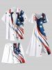 Plus Size Painting Splatter Patriotic American Flag Print Drawstring Beach Shorts For Men -  