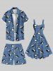 Plus Size Sea Waves Shark Print Hawaii Drawstring Beach Shorts For Men -  
