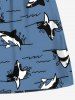 Plus Size Sea Waves Shark Print Hawaii Drawstring Beach Shorts For Men -  