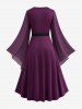 Plus Size Bell Sleeves Ruched Braided Buckle Belted A Line Renaissance Midi Dress -  