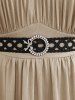 Plus Size Bell Sleeves Ruched Braided Buckle Belted A Line Renaissance Midi Dress -  