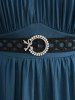 Plus Size Bell Sleeves Ruched Braided Buckle Belted A Line Renaissance Midi Dress -  