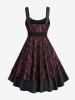Robe trapèze grande taille à empiècements superposés en dentelle et fleurs roses avec ceinture amovible - Rouge foncé 3X | US 22-24