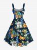 Plus Size Tropical Leaf Hibiscus Flower Print Hawaii A Line Tank Dress -  