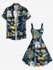 Plus Size Tropical Leaf Hibiscus Flower Print Hawaii A Line Tank Dress -  