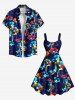 Robe débardeur hawaïenne trapèze grande taille à imprimé floral ombré coloré - Bleu profond 3X