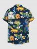 Chemise hawaïenne grande taille à imprimé floral et feuilles tropicales et hibiscus pour homme - Noir XL