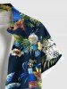 Chemise hawaïenne grande taille à imprimé floral et feuilles tropicales et hibiscus pour homme - Noir 4XL