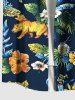 Chemise hawaïenne grande taille à imprimé floral et feuilles tropicales et hibiscus pour homme - Noir 4XL