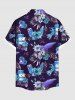 Plus Size Submarine Tropical Leaf Hibiscus Flower Cartoon Juice Print Hawaii Button Pocket Shirt For Men -  