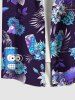 Plus Size Submarine Tropical Leaf Hibiscus Flower Cartoon Juice Print Hawaii Button Pocket Shirt For Men -  