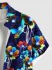 Chemise hawaïenne à imprimé floral ombré coloré grande taille avec poches boutonnées pour homme - Bleu profond XL