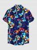 Chemise hawaïenne à imprimé floral ombré coloré grande taille avec poches boutonnées pour homme - Bleu profond 4XL
