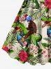 Plus Size Tropical Leaf Hibiscus Flower Gorillas Dinosaur Patriotic American Flag Balloons Print Hawaii Dress -  