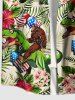Chemise hawaïenne grande taille à imprimé feuilles tropicales, hibiscus, gorilles, dinosaures, drapeau américain patriotique, ballons, pour homme - Vert L