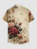 Chemise hawaïenne grande taille à imprimé feuilles de roses et poches boutonnées pour homme - café 4XL