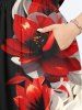 Plus Size Two Tone Flower Print Hawaii Split Pocket A Line Midi Dress -  