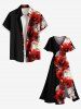 Plus Size Two Tone Flower Print Hawaii Split Pocket A Line Midi Dress -  