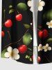 Plus Size Flower Cherry Leaf Print Hawaii Button Pocket Shirt For Men -  