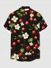 Plus Size Flower Cherry Leaf Print Hawaii Button Pocket Shirt For Men -  