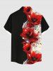 Plus Size Two Tone Flower Print Hawaii Button Pocket Shirt For Men -  