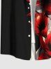 Plus Size Two Tone Flower Print Hawaii Button Pocket Shirt For Men -  