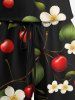 Combinaison hawaïenne grande taille à imprimé fleurs et feuilles de cerisier avec cordon de serrage et poches - Noir XXS