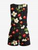 Combinaison hawaïenne grande taille à imprimé fleurs et feuilles de cerisier avec cordon de serrage et poches - Noir XXS