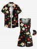 Combinaison hawaïenne grande taille à imprimé floral et feuilles de cerisier avec cordon de serrage et poches - Noir 1X