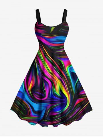 Plus Size Colorful Ocean Currents Print Hawaii Tank Dress - BLACK - 6X