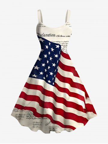 Plus Size Patriotic American Flag Newspaper Print Tank Dress - WHITE - 6X