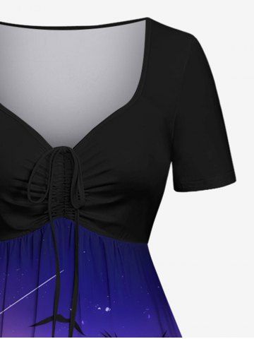 Plus Size Coconut Tree Sun Galaxy Ombre Print Cinched Hawaii Dress