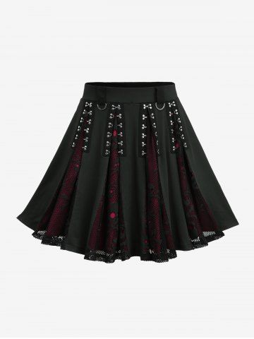 Jupe patchwork ajourée à têtes de mort en résille avec fermeture à agrafes - BLACK - XXL