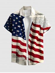 Plus Size Patriotic American Flag Newspaper Print Buttons Pocket Shirt For Men -  