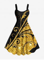 Plus Size Floral Colorblock Sparkling Sequin 3D Print Hawaii Tank Dress -  