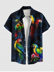 Chemise hawaïenne grande taille à imprimé perroquet coloré et feuilles tropicales pour homme - Bleu de Minuit 6XL
