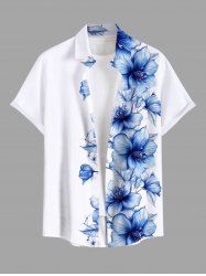 Plus Size Flowers Leaf Print Buttons Pocket Hawaii Shirt For Men -  