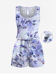 Combinaison hawaïenne cintrée à imprimé fleurs et feuilles grande taille - Pourpre  6X