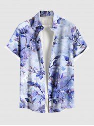 Chemise hawaïenne grande taille à imprimé fleurs et feuilles, avec poches et boutons, pour homme - Bleu M