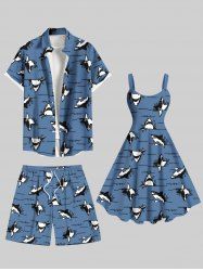 Shark Sea Waves Print Plus Size Matching Hawaii Beach Outfit For Couples -  