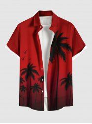 Chemise hawaïenne à boutons et poches, grande taille, motif cocotier ombré dip dye, pour homme - Rouge 5XL