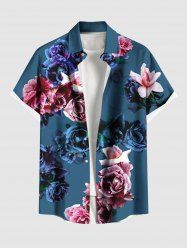 Chemise hawaïenne grande taille à imprimé floral ombré 3D et poches boutonnées pour homme - Bleu profond 5XL