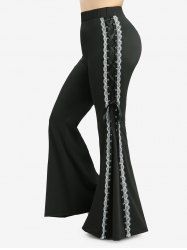 Plus Size Lace Up Lace-trim Grommets Side Two Tone Flare Pants -  