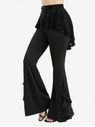 Pantalon évasé à volants et superposition en résille avec têtes de mort grande taille - Noir 1X | US 14-16