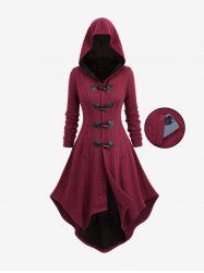 Plus Size Cable Knit Textured Pockets Horn Buttons Hooded Coat -  